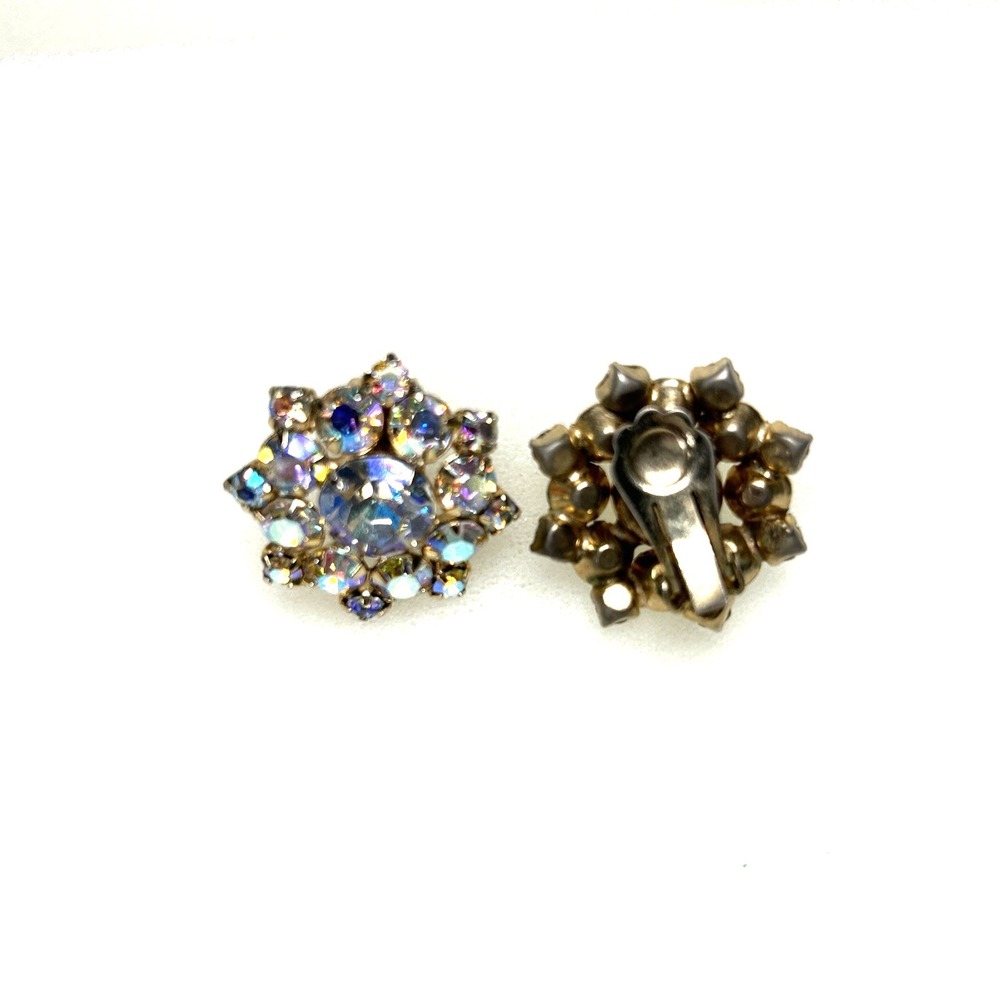 Brooch and Earring Set AB Aurora Borealis Rhinestones Large Vintage Prong Set - Picture 4 of 6